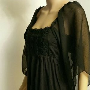 Biographie black ruffled ladies tunic blouse sz M